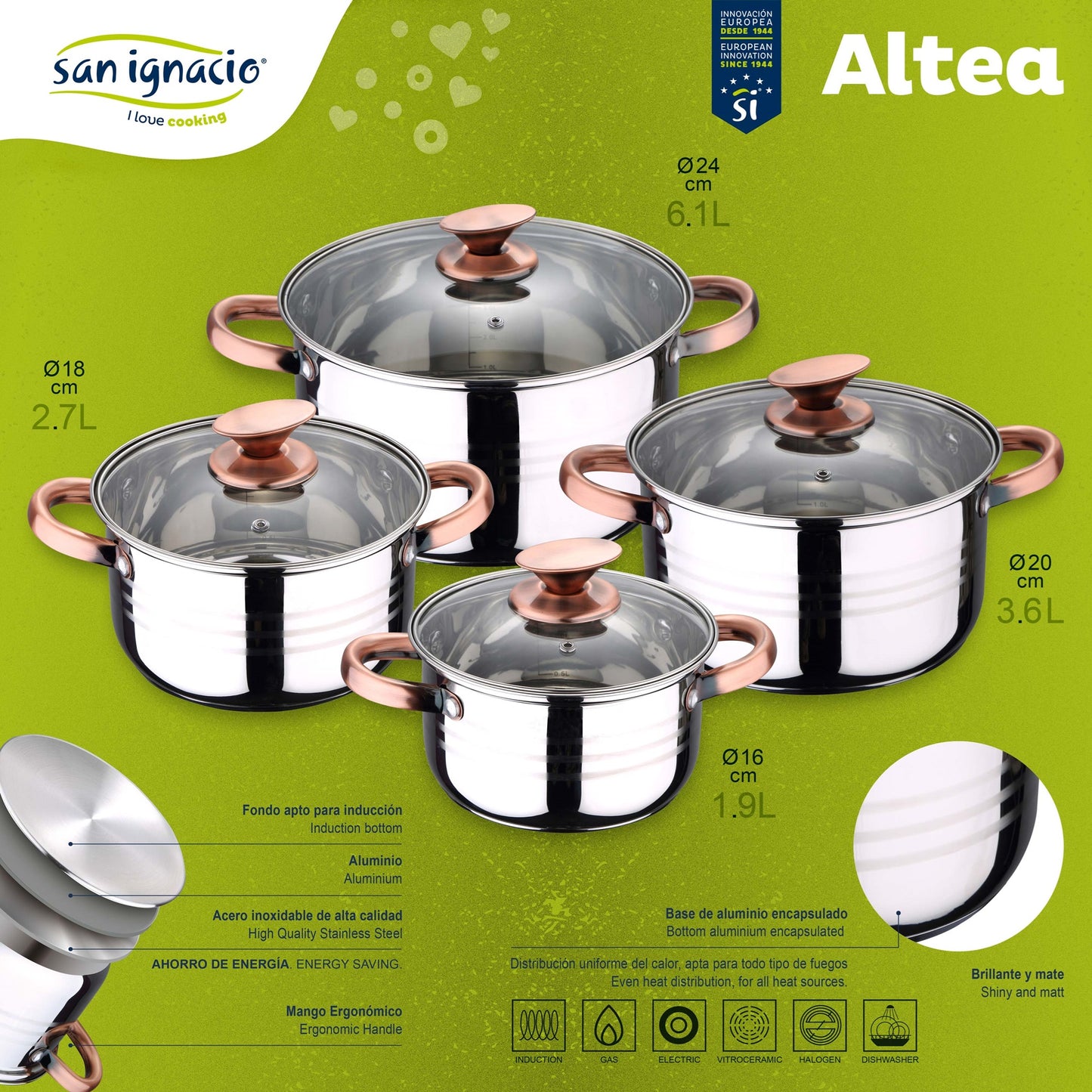 Bateria 8pc Acero Inoxidable Apta Para Inducción + 3 Sartenes 16/20/24 Cm San Ignacio_1