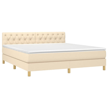 Cama Box Spring Con Colchón Y Led Tela Crema 160x200 Cm / Vetonek_2