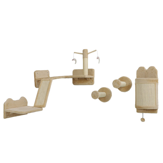 Pawhut Juego De Estanterías Para Gatos De 4 Piezas Beige_0