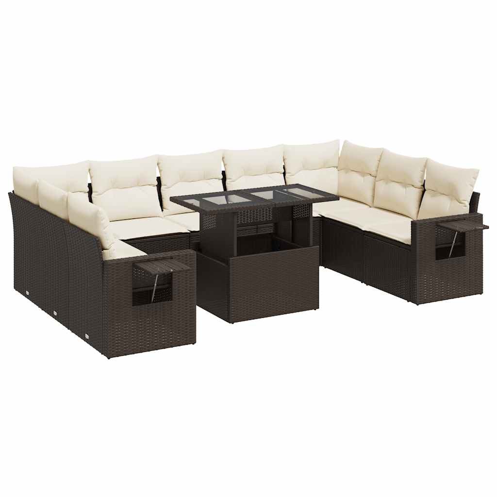 Set De Sofás De Jardín 10 Pzas Y Cojines Ratán Sintético Marrón / Vetonek_0
