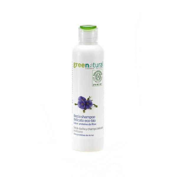 Gel de banho e champô delicado de linho e arroz 250ml Greenatural