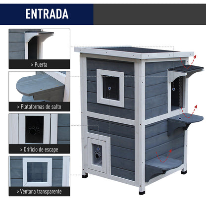 Pawhut Caseta Para Gatos De Madera Exterior Con Techo Abrible 51x51x81,3 Cm Gris_5