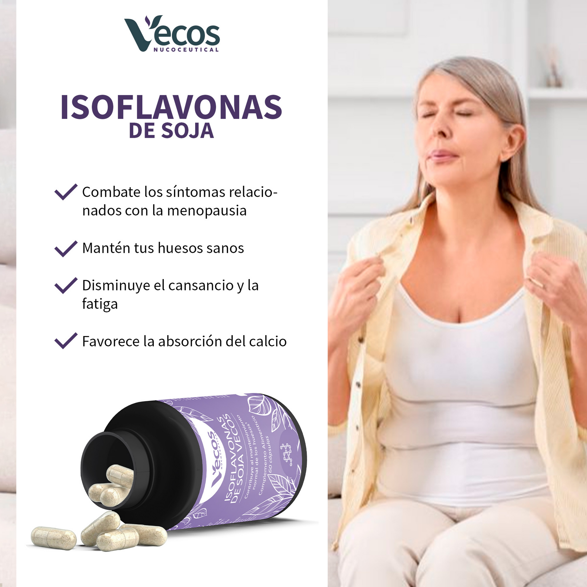 Isoflavonas De Soja 86 Mg Vecos 60 Cápsulas | Bienestar En La Menopausia Y Equilibrio Hormonal | Con Vitamina B6_3