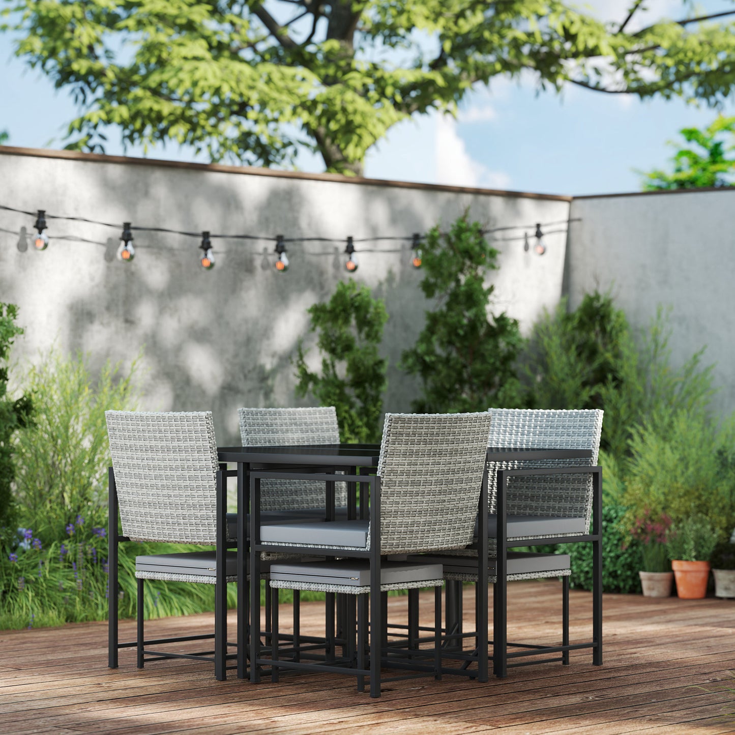 Outsunny Juego De Muebles De Jardín Exterior De Ratán Sintético De 9 Piezas Gris_3