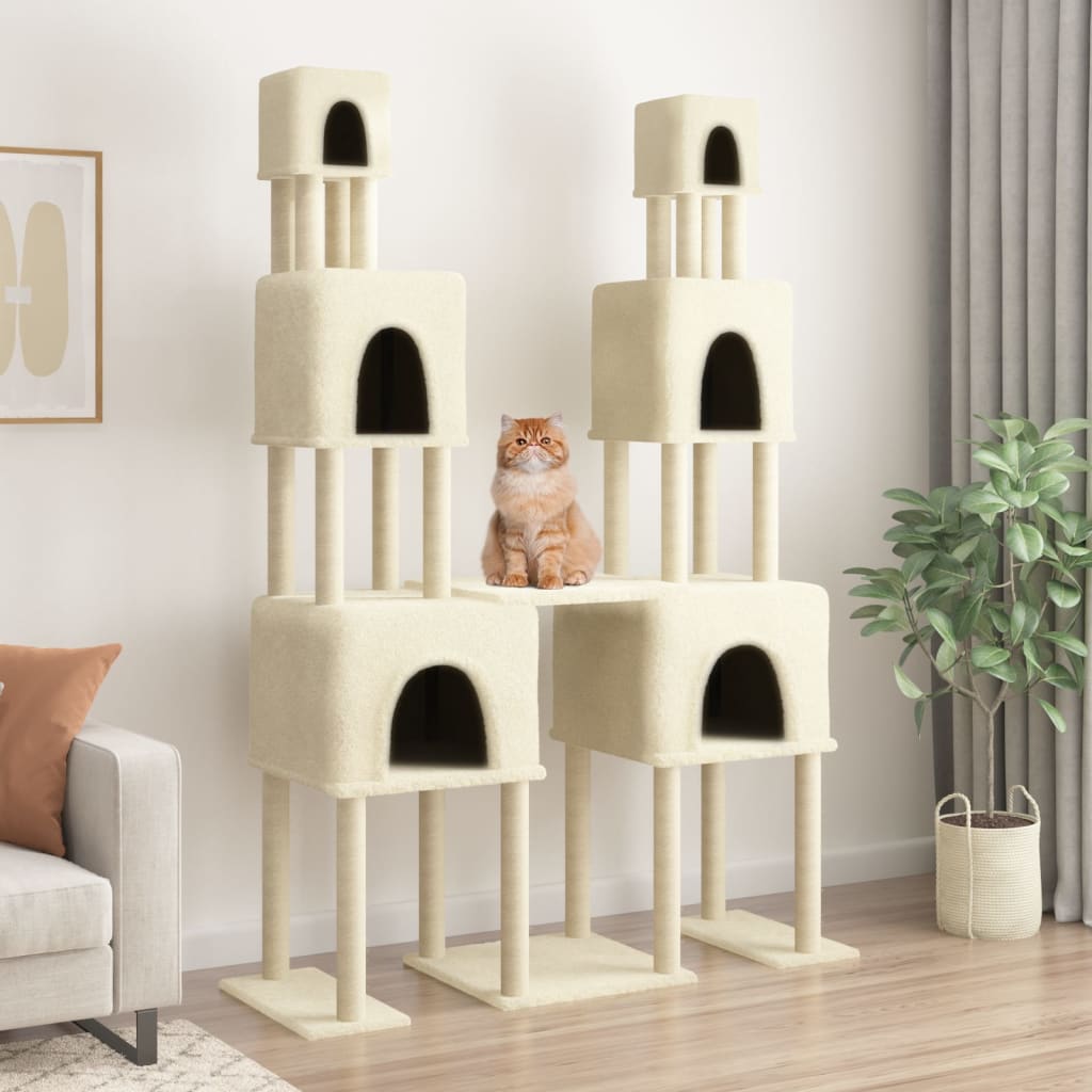Rascador Para Gatos Con Postes De Sisal Color Crema 199 Cm_1