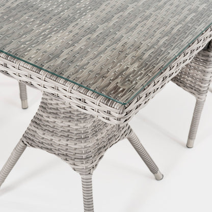 Conjunto Muebles Jardín, Mesa Cuadrada 70 Cm Y 2 Sillones Apilables, Aluminio Y Rattán Sintético Plano Color Gris, 2 Plazas, Cristal Templado 5 Mm_4