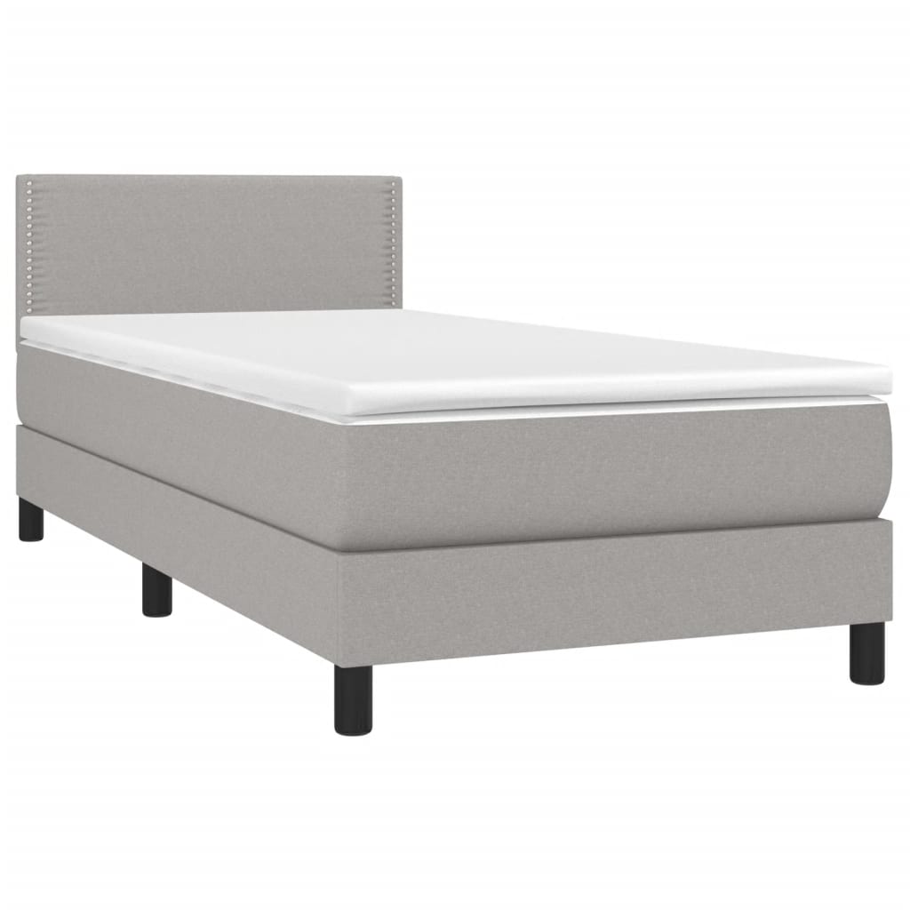 Cama Box Spring Colchón Y Luces Led Tela Gris Claro 80x200 Cm / Vetonek_3