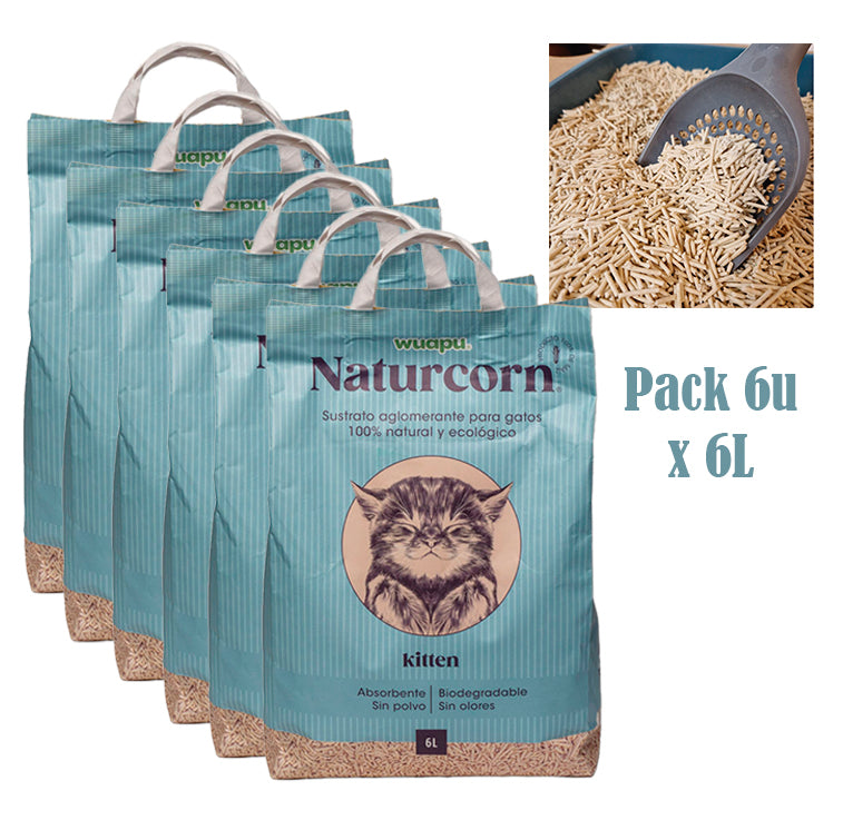 Sustrato Absorbente Wuapu Naturcorn Kitty En Mini Pelet Biodegradable Para Gato 6 Uds 6l_1