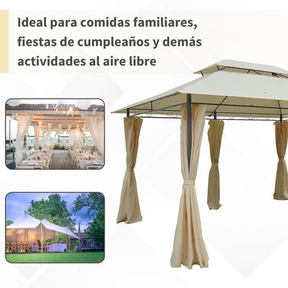 Outsunny Cenador De Jardín 3x4 M Con Paredes Laterales Doble Techo Crema_5