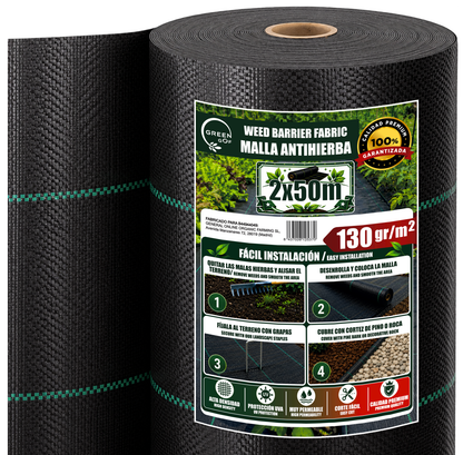 GREEN GOF Malla Antihierbas Premium 2x50m, 130g/m² - Ultra Resistente. Alta Estabilización Uv, Permeable Y Transpirable._0