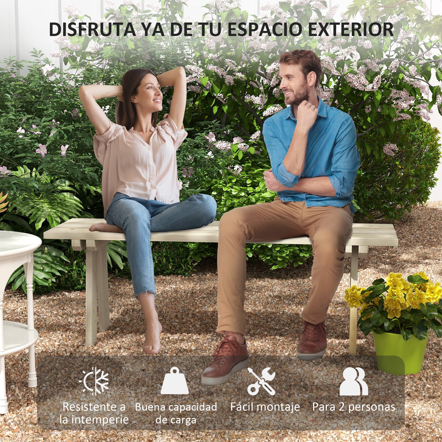 Outsunny Banco De Madera De 2 Plazas Carga 220 Kg 130x38x45 Cm Natural_5