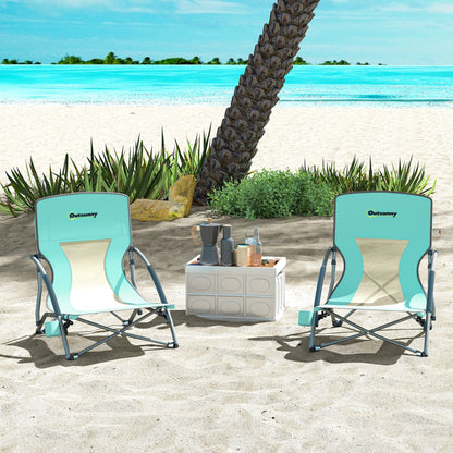 Outsunny Pack De 2 Sillas De Playa Plegables Ligeras Con Respaldo De Malla Azul_1