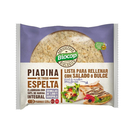 Piadina de Trigo Integral com Sementes de Linho e Papoila Biocop 225 g