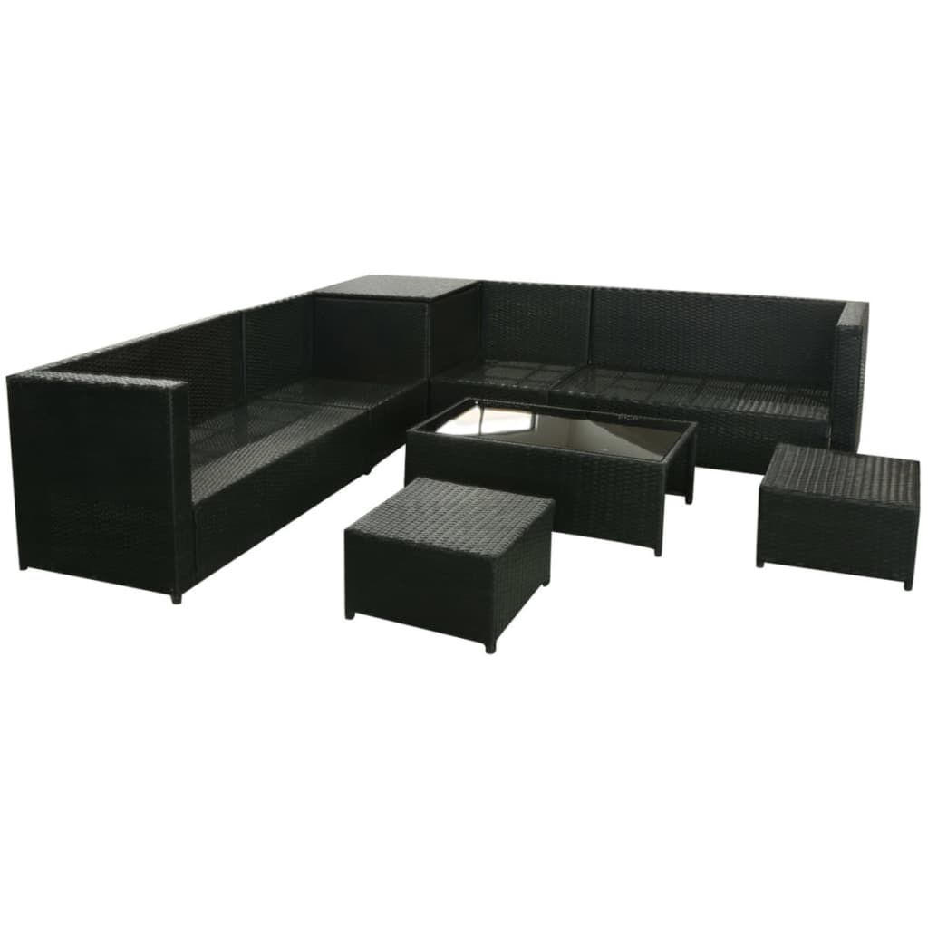 Conjunto De Sofás De Jardín En Ratán Impermeable Negro Con Cojines Beige / Vetonek_2