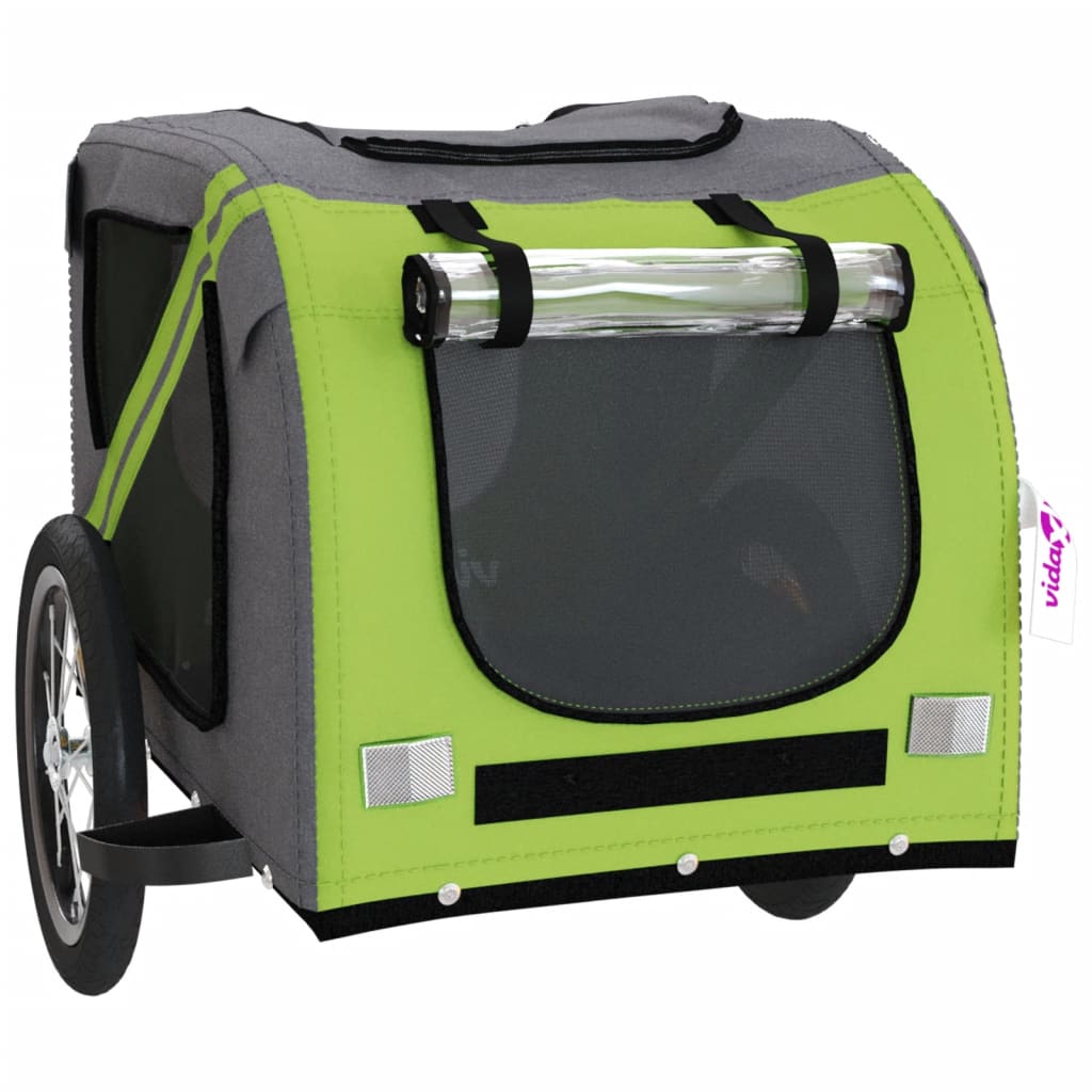 Remolque De Bicicleta Mascotas Hierro Tela Oxford Verde Gris_4