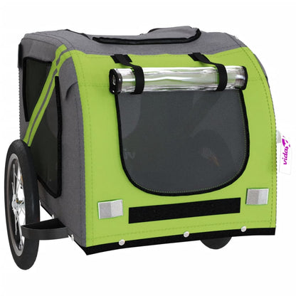 Remolque De Bicicleta Mascotas Hierro Tela Oxford Verde Gris_4