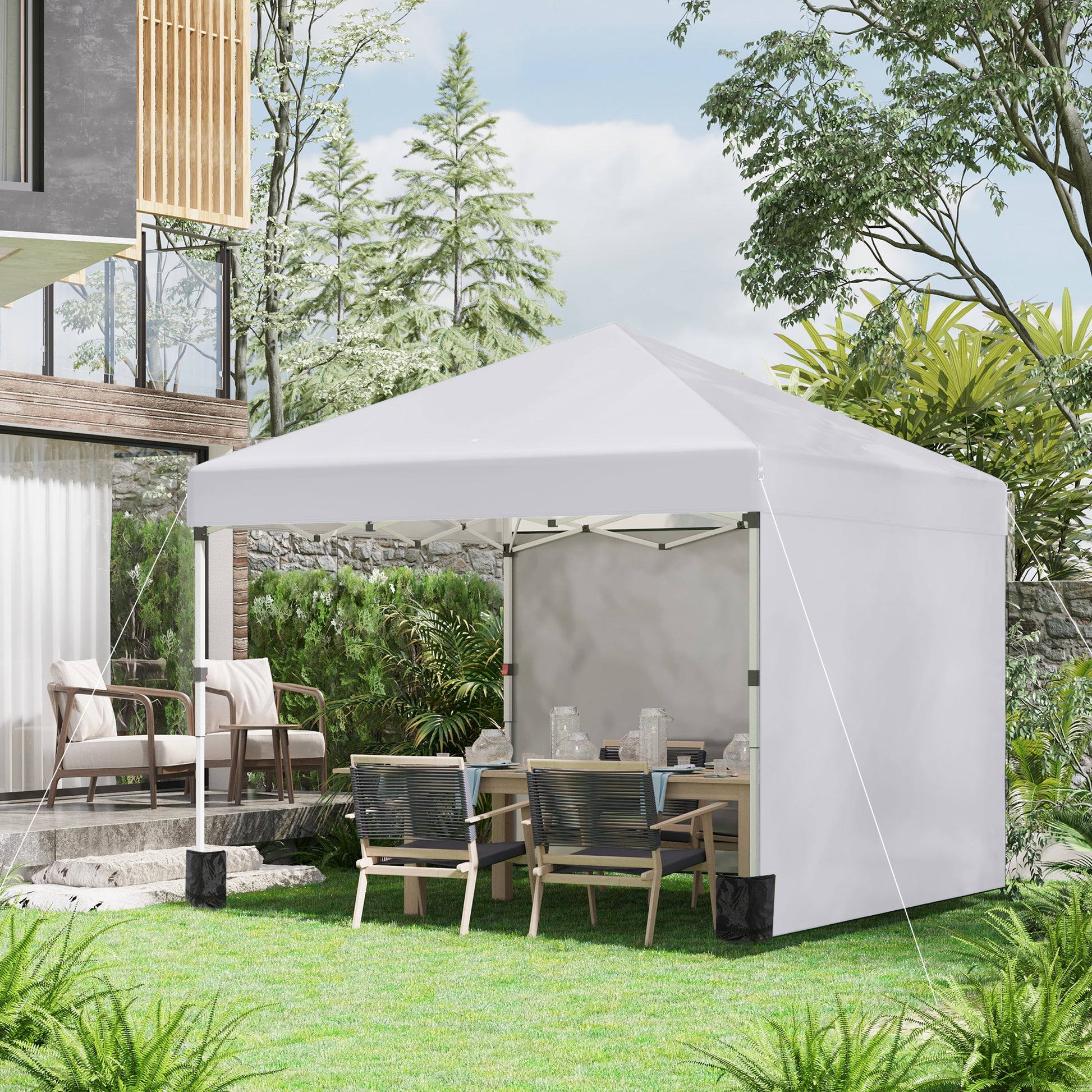 Outsunny Carpa Plegable 3x3 M Con Altura Ajustable Y Bolsa De Transporte Blanco_1