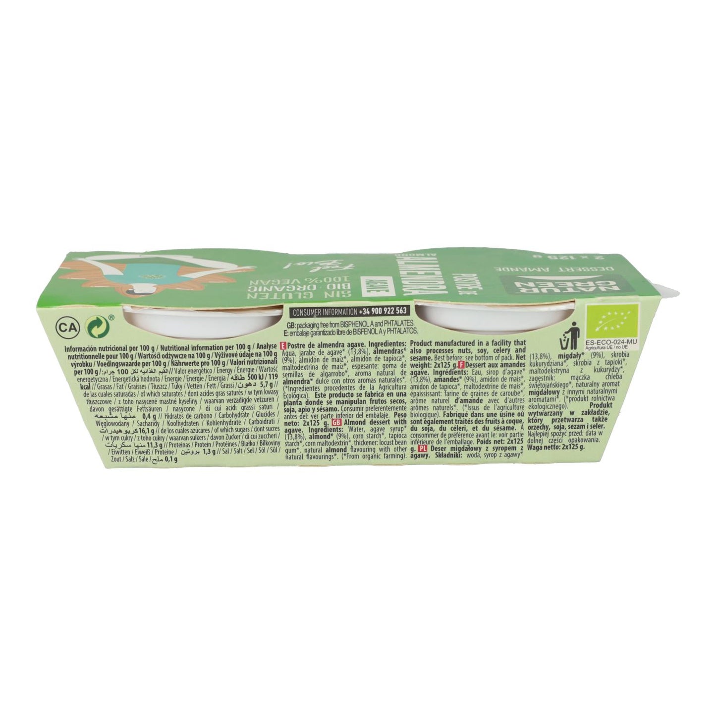 Sobremesa de Amêndoa NaturGreen com Agave, 2 x 125 g