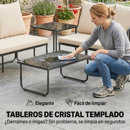 Outsunny Conjunto Jardín Exterior De 4 Piezas 2 Mesas De Vidrio 2 Sofás Cojines_4