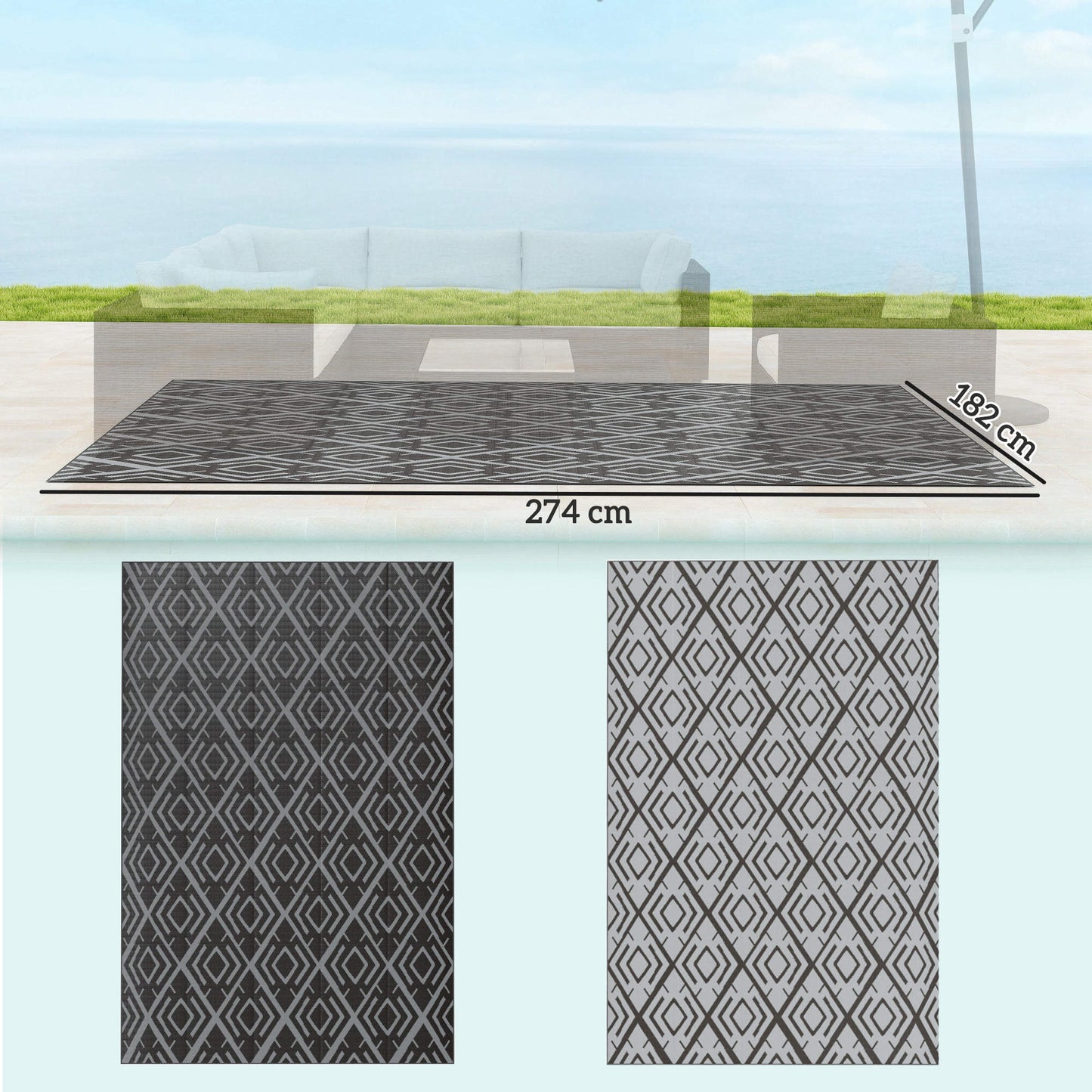 Outsunny Alfombra De Exterior 182x274 Cm Con Patrón Geométrico De Rombos_2