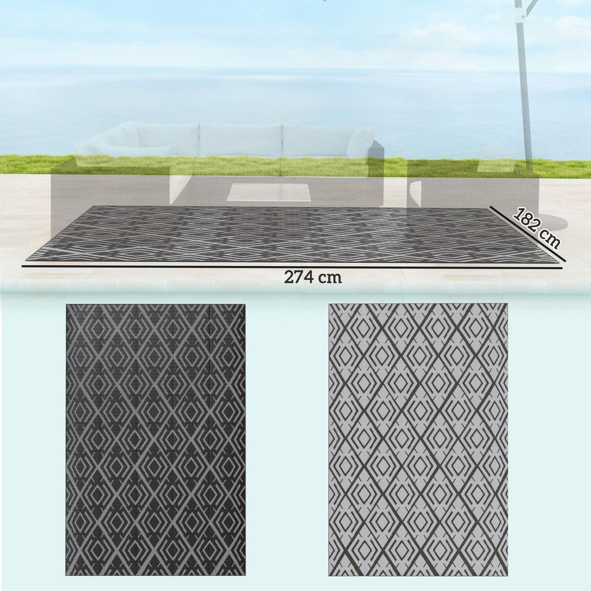 Outsunny Alfombra De Exterior 182x274 Cm Con Patrón Geométrico De Rombos_2
