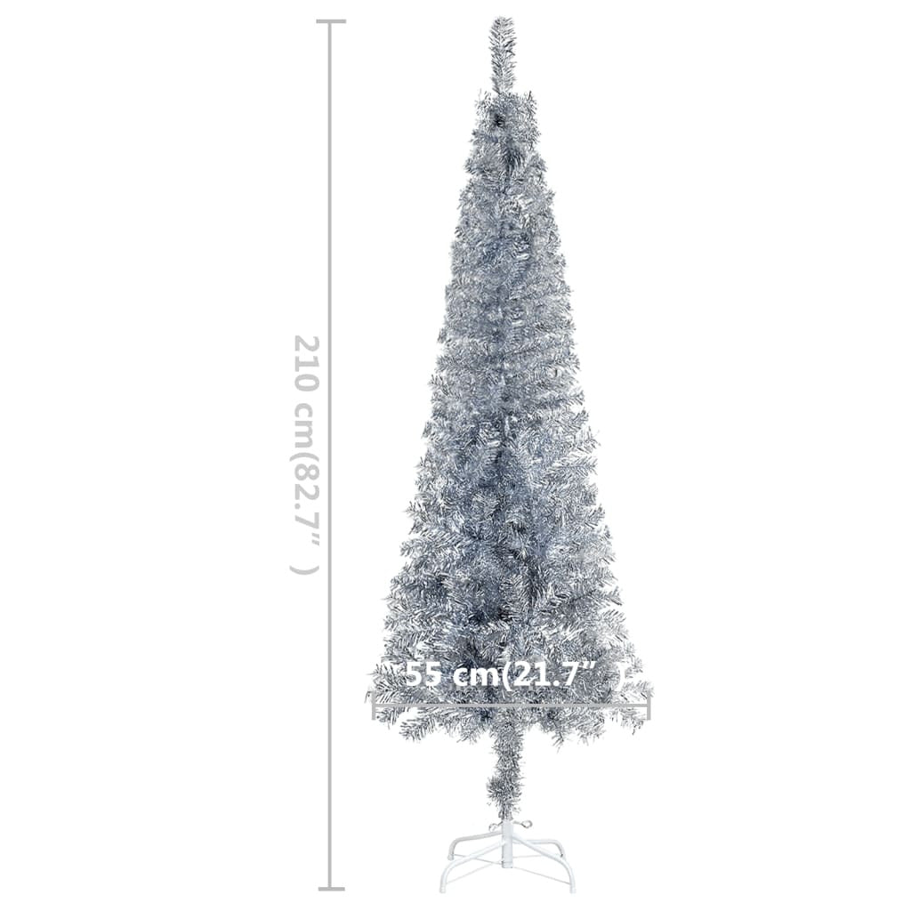 Vidaxl Árbol De Navidad Delgado Plateado 210 Cm_2