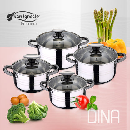 Bateria De Cocina 8 Piezas San Ignacio Dina De Acero Inoxidable Con Juego De Sartenes (16/20/24 Cm) San Ignacio Paradise De Aluminio Prensado_1
