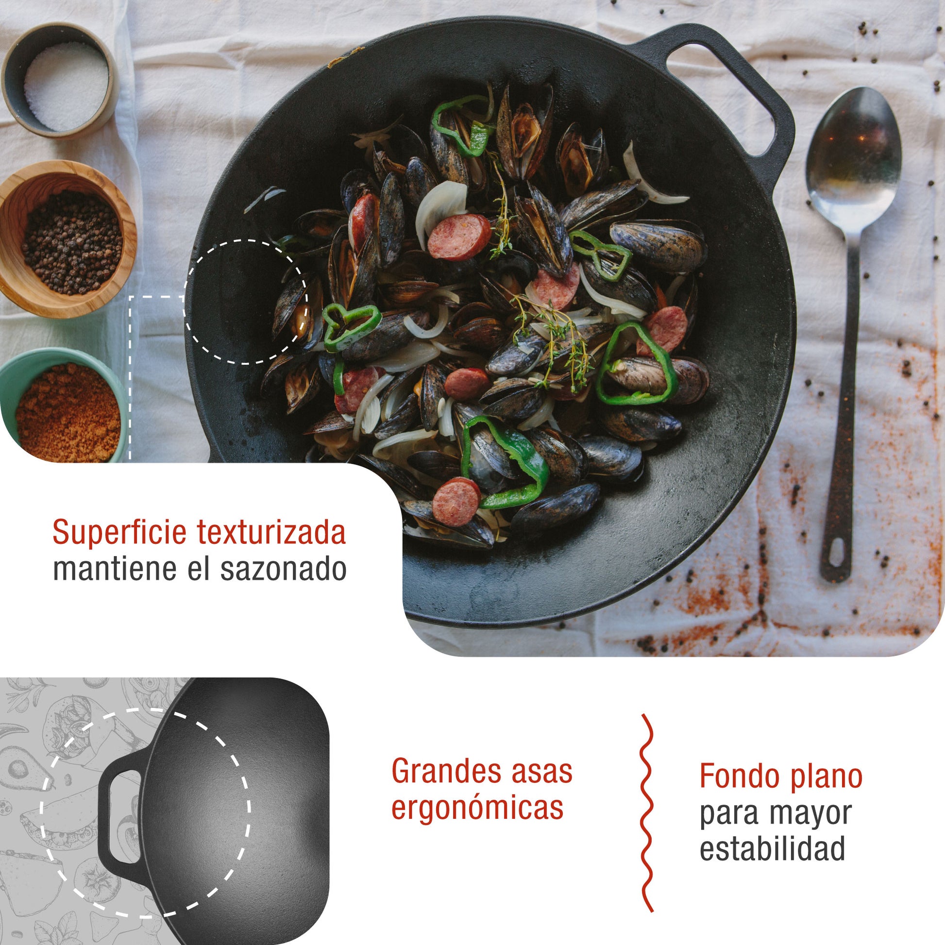 Victoria Wok Hierro Fundido Curado Inducción 35,5cm, Apta Fuego, Barbacoa, Horno Cast Iron Skillet, 37291, Negro_2