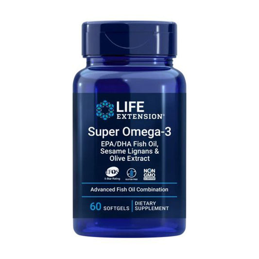 Super Ómega-3 EPA/DHA com Lignanas de Sésamo e Extrato de Oliva, Life Extension 60 pérolas
