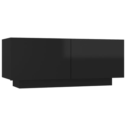 Mesita De Noche Madera De Ingeniería Negro Brillo 100x35x40 Cm_0