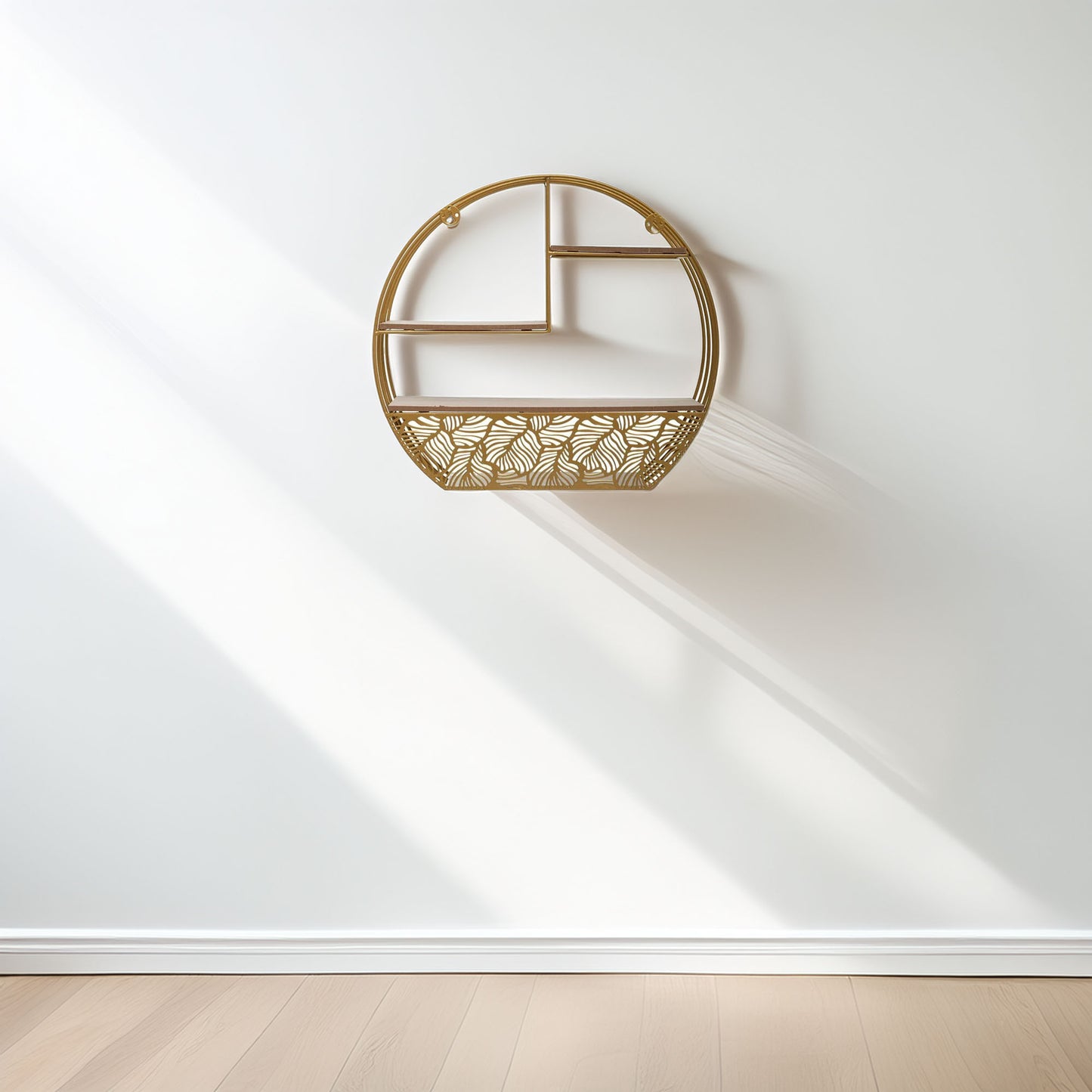 Wellhome Estantería Pared Madera Metal Redonda Oro_2