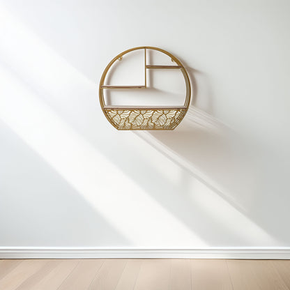 Wellhome Estantería Pared Madera Metal Redonda Oro_2