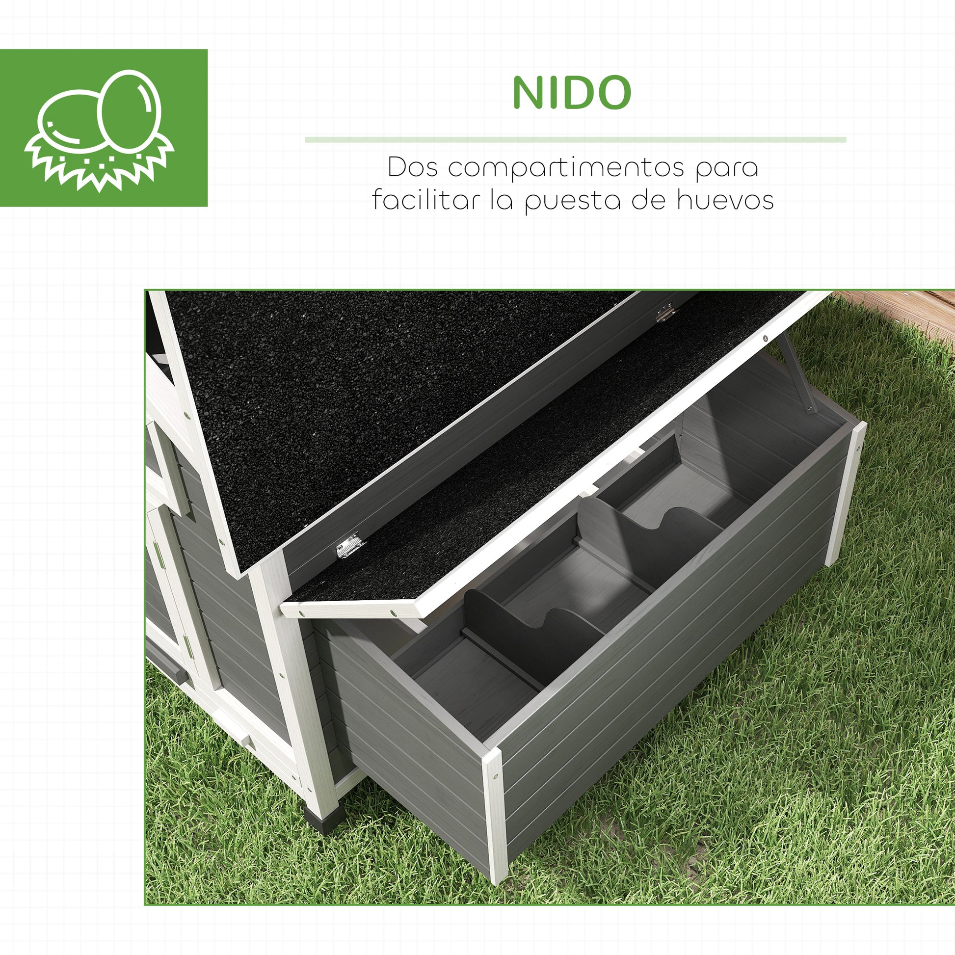 Pawhut Gallinero De Madera Con Bandeja Extraíble Y Techo Abatible Gris Y Blanco_5