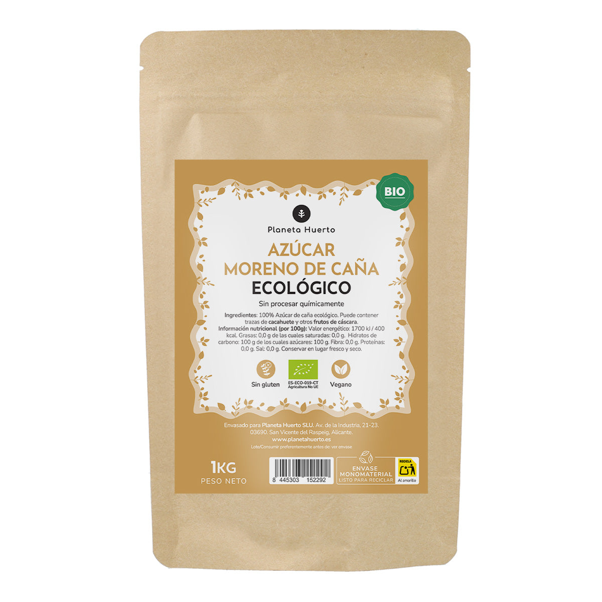 Açúcar mascavado biológico de cana da Planeta Huerto 1 kg