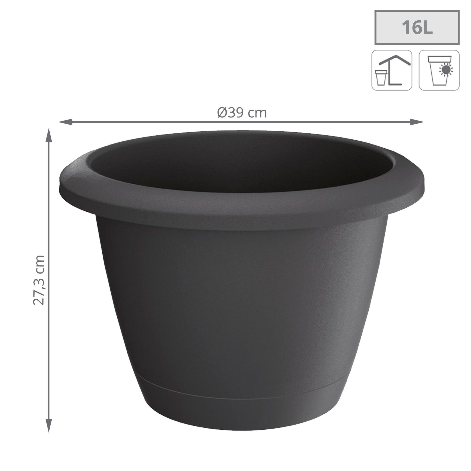 Maceta Respana Basic , Dimensiones (mm) 390x390x273, Color Antracita
