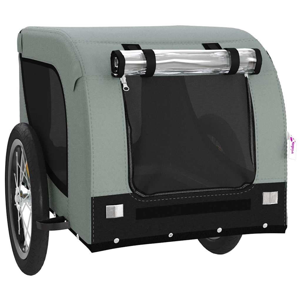 Remolque De Bicicleta Mascotas Hierro Tela Oxford Gris Negro_3