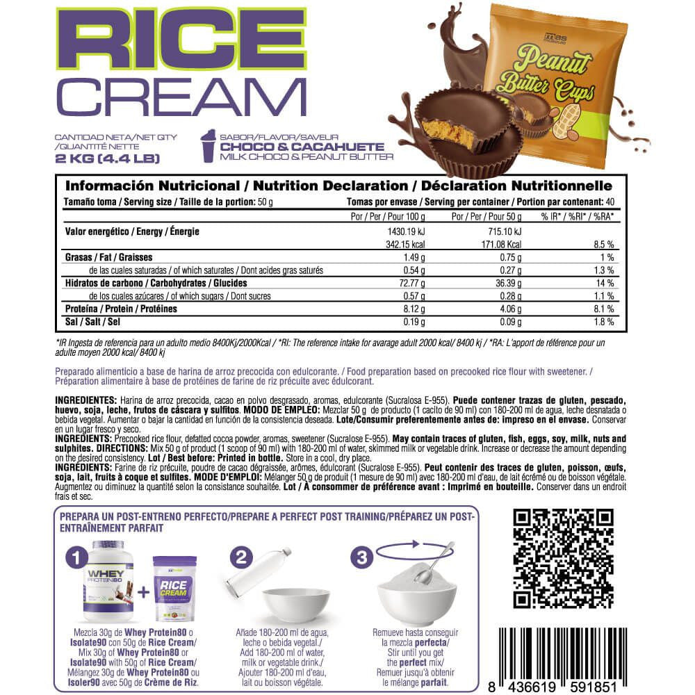 Rice Cream (crema De Arroz Pregelatinizada) - 2kg - Peanut Butter Cups - Fuente De Carbohidratos De Buena - Masmusculo_4