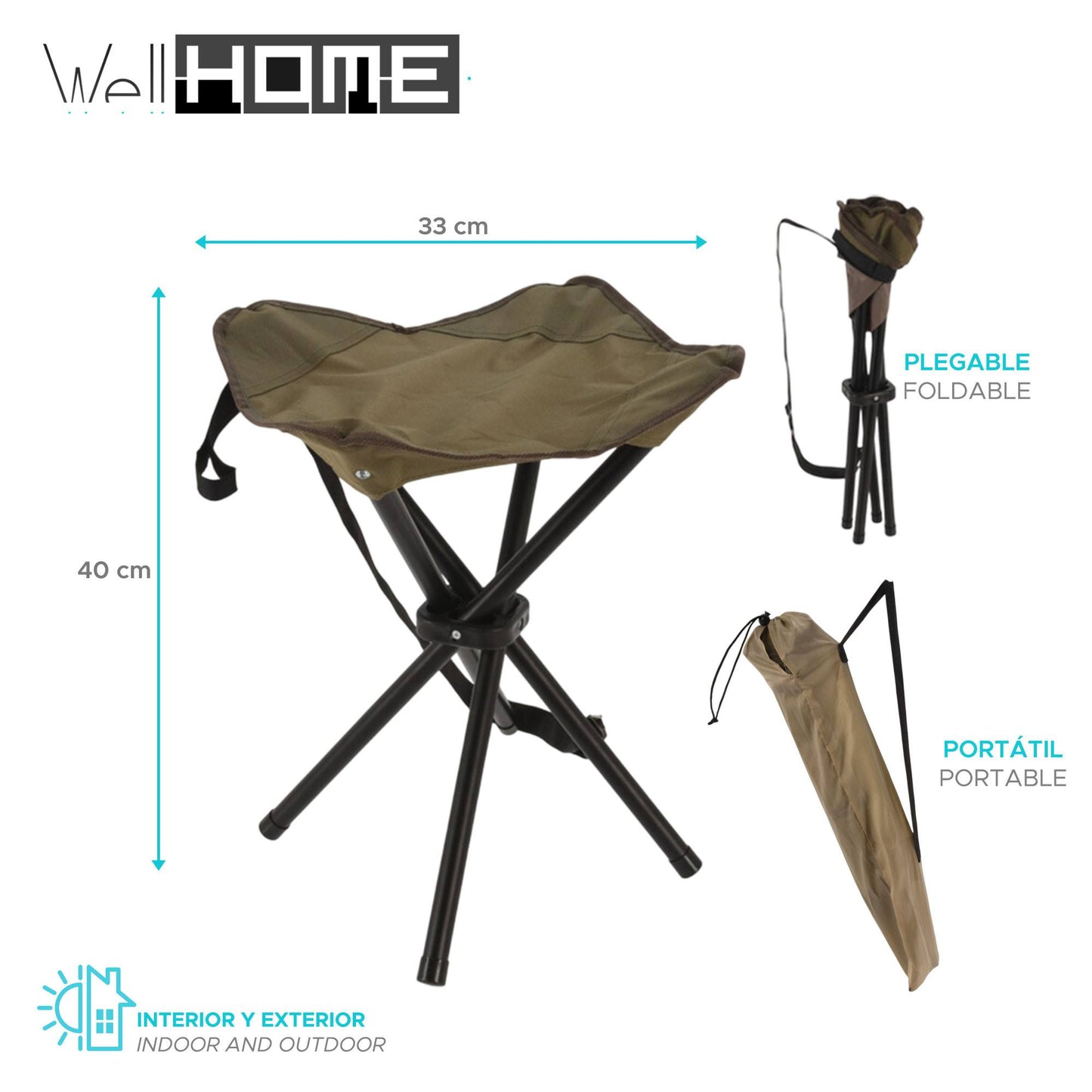 Well Home Taburete Con 4 Patas Plegable En Acero Y Poliéster 33x33x40cm_1