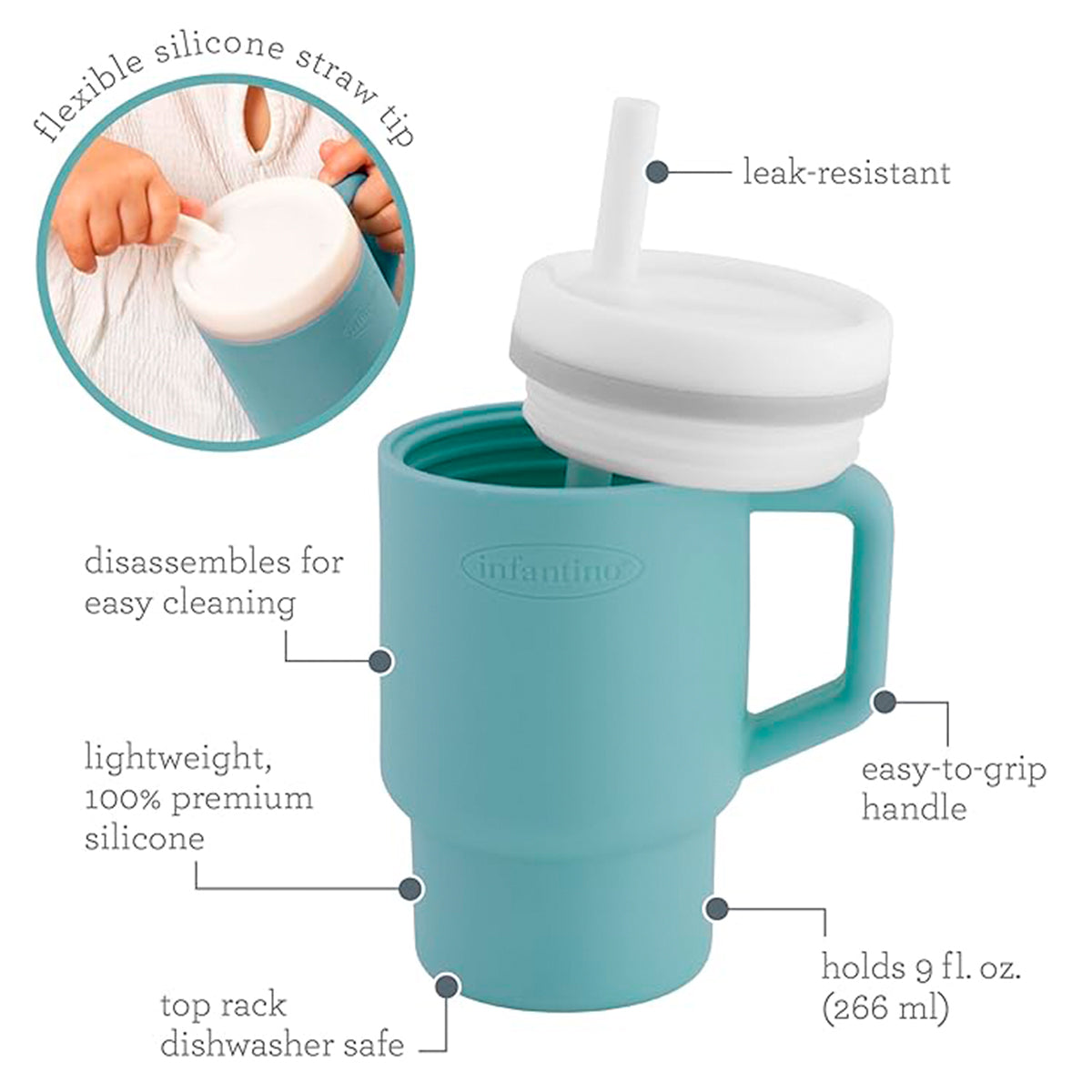 Infantino Mi Primer Vaso, Pajita Resistente Y Asa Para Niños Pequeños, Fácil De Limpiar, 250ml, Pastel Azul_1