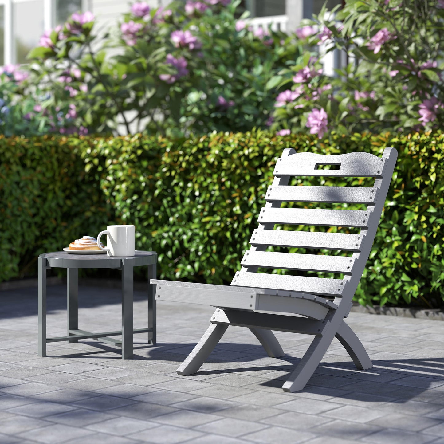 Outsunny Silla De Jardín De Madera Con Diseño Listones Y Respaldo Inclinado Gris_1