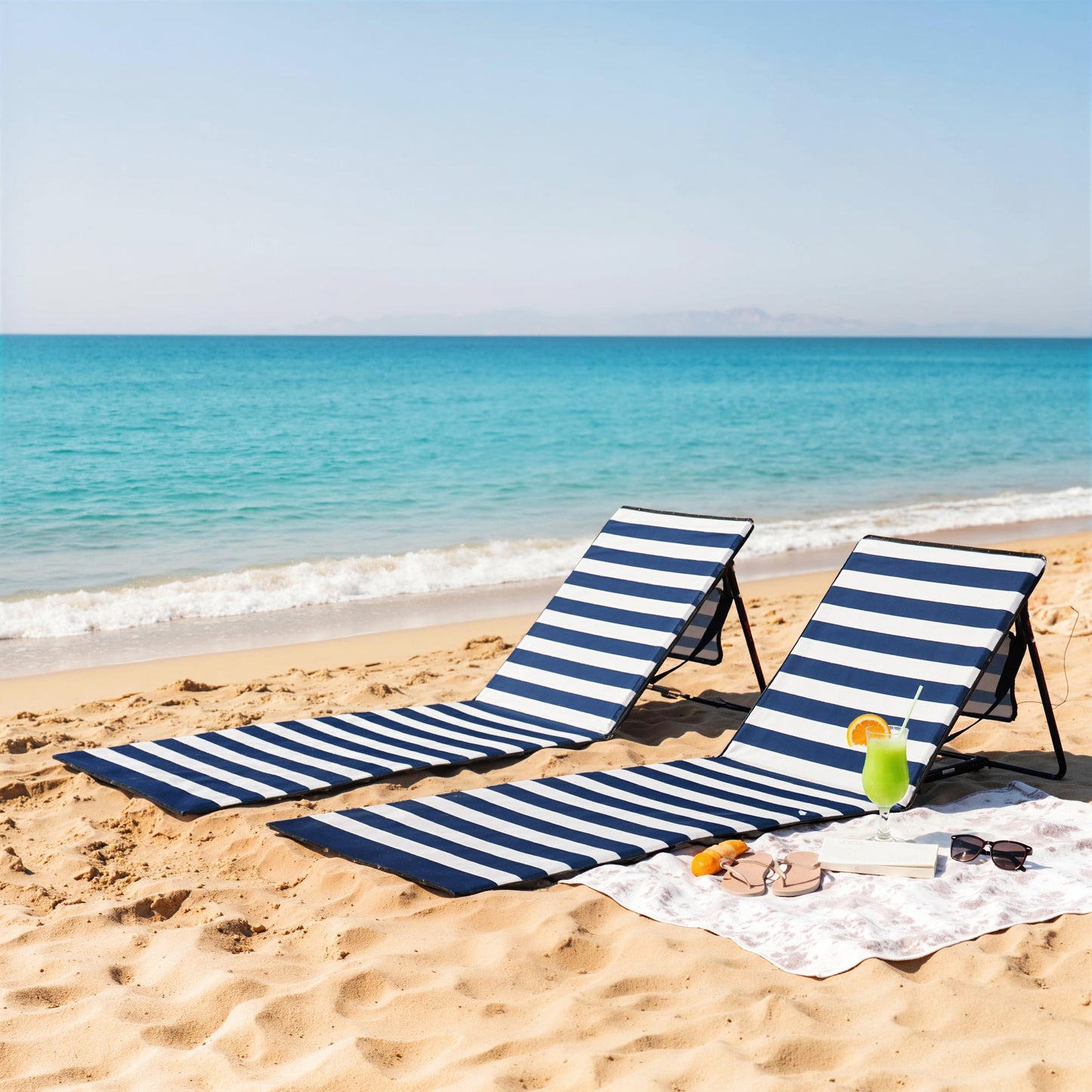 Outsunny Conjunto De 2 Esterillas De Playa Plegable 142x51x40 Cm Blanco Y Azul_1