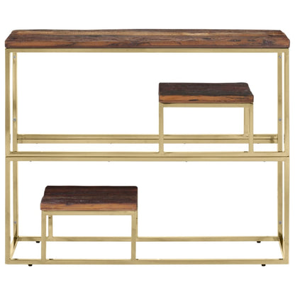 Mesa Consola Acero Inoxidable Madera Maciza Traviesa Dorado_0