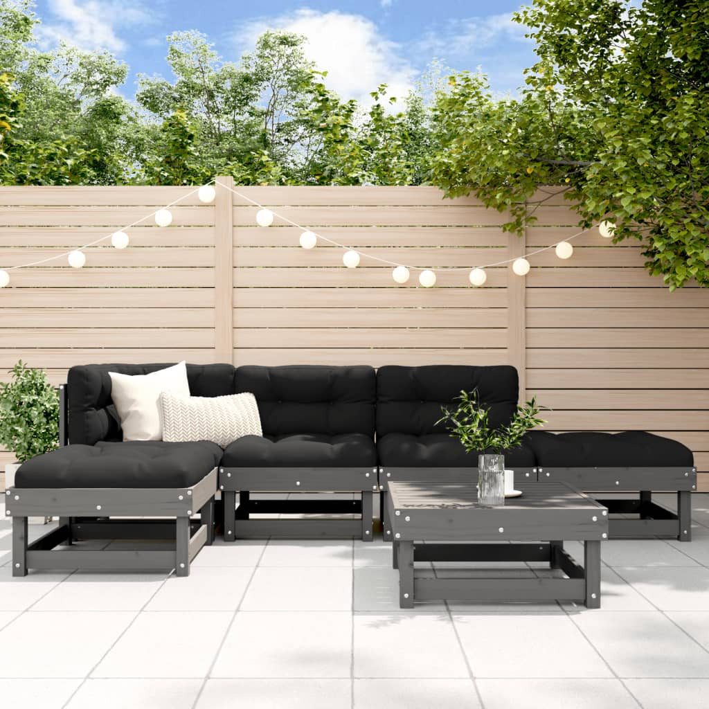 Vidaxl Mesa Y Taburetes Altos Jardín 6 Pzas Madera Maciza De Pino Gris_1