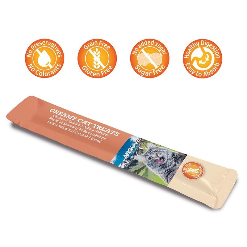 Petiscos cremosos para gatos Arquivet Snack cremoso de frango e salmão 5x14 g