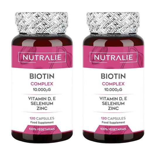 Pack 2x Nutralie Biotina complex 10000 mcg pelo, piel, uñas, 120 cápsulas