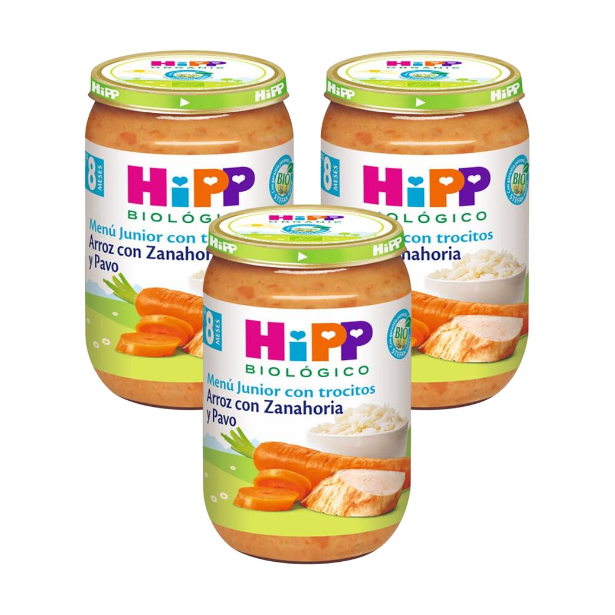 Embalagem x 3 Pote de arroz com cenoura e peru biológico +8 meses HiPP 220 g