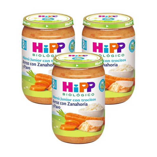 Embalagem x 3 Pote de arroz com cenoura e peru biológico +8 meses HiPP 220 g