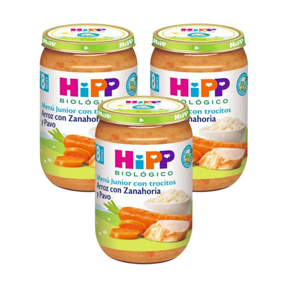 Embalagem x 3 Pote de arroz com cenoura e peru biológico +8 meses HiPP 220 g