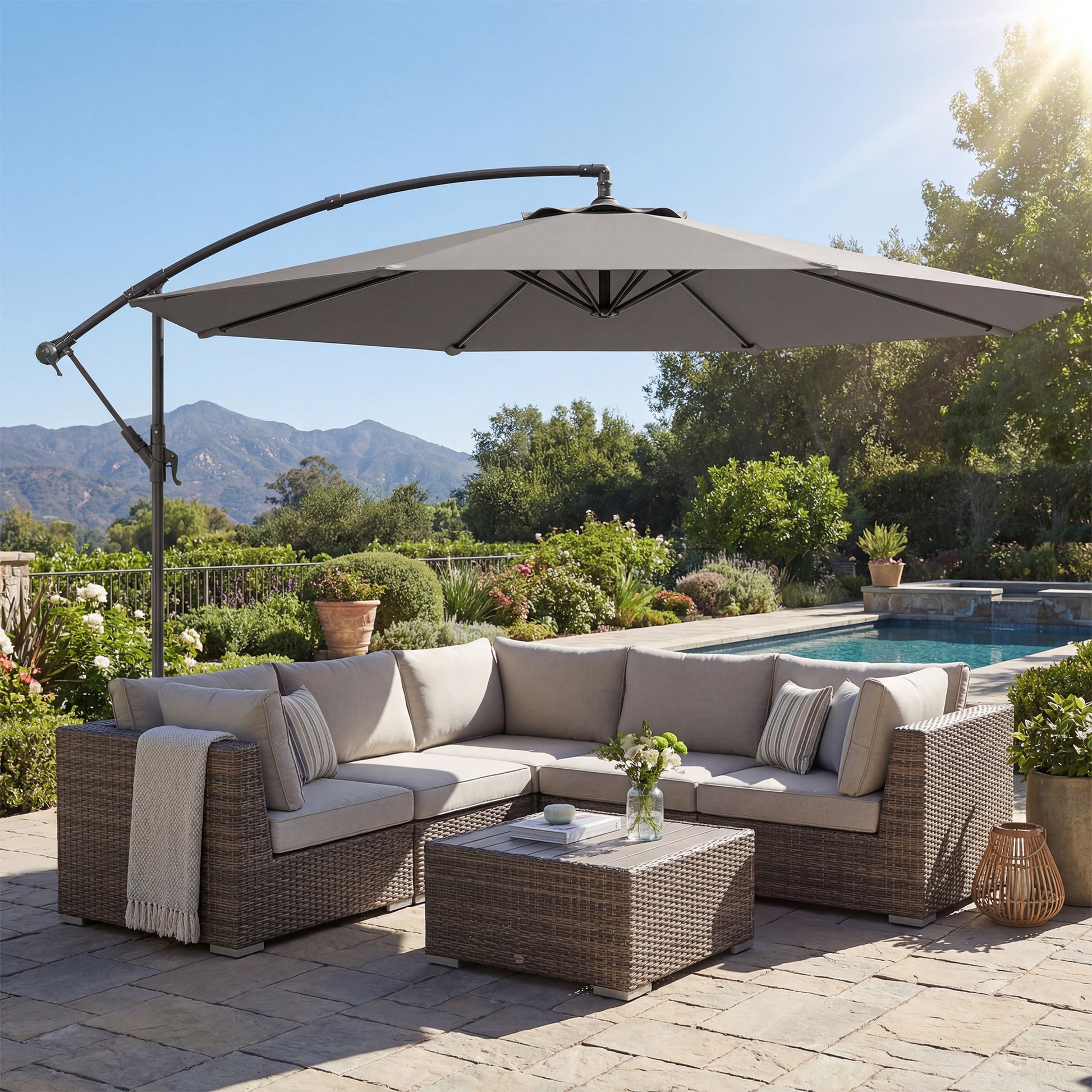 Outsunny Parasol Excéntrico Ø300 Cm Con Base Cruzada Toldo Ajustable Y Manivela_1