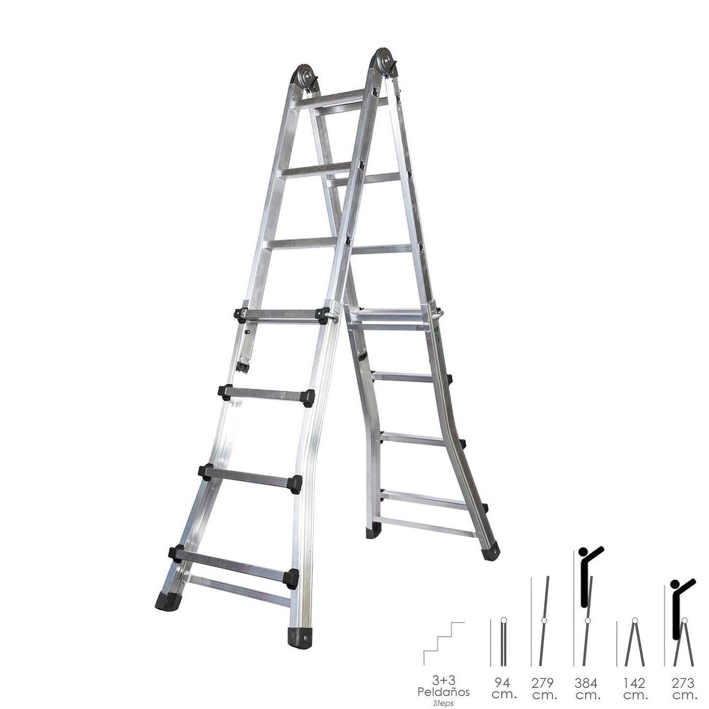 Escalera Telescópica Aluminio  3+3 Peldaños Perfil 67 Mm._0